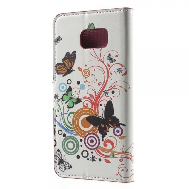 Samsung Galaxy Note 5 Leder Case mit Schmetterlingen und farbigen Kreisen