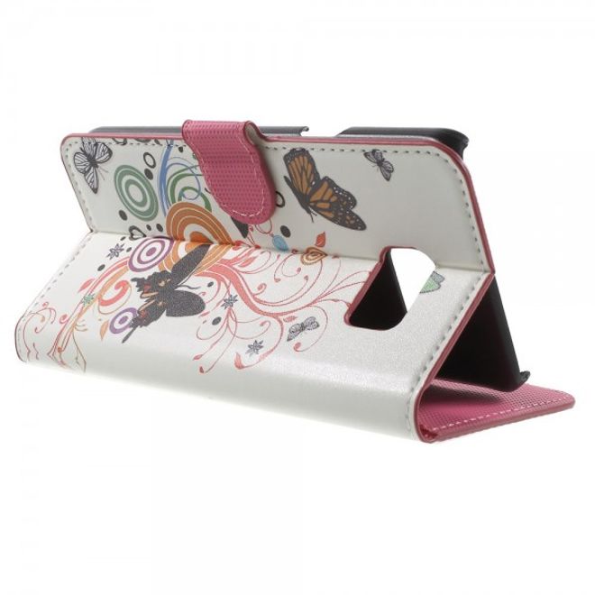 Samsung Galaxy Note 5 Leder Case mit Schmetterlingen und farbigen Kreisen