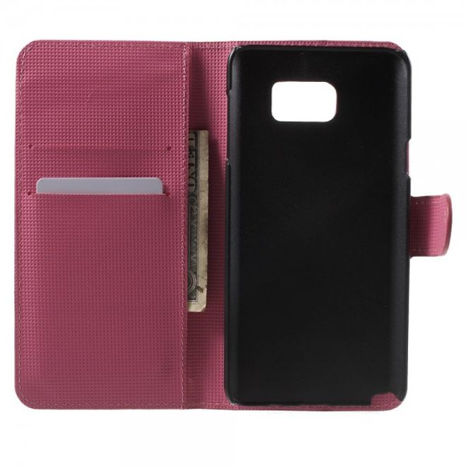 Samsung Galaxy Note 5 Leder Case mit Schmetterlingen und farbigen Kreisen