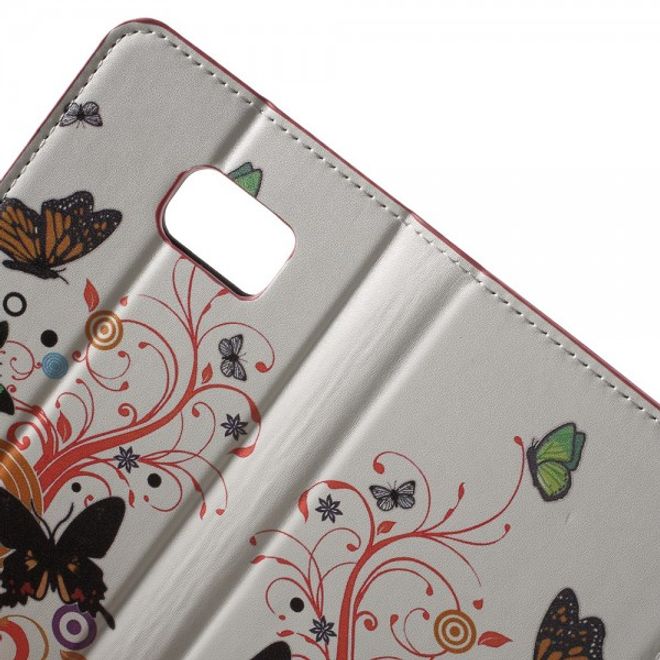 Samsung Galaxy Note 5 Leder Case mit Schmetterlingen und farbigen Kreisen