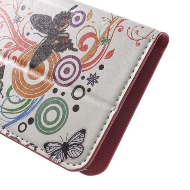 Samsung Galaxy Note 5 Leder Case mit Schmetterlingen und farbigen Kreisen