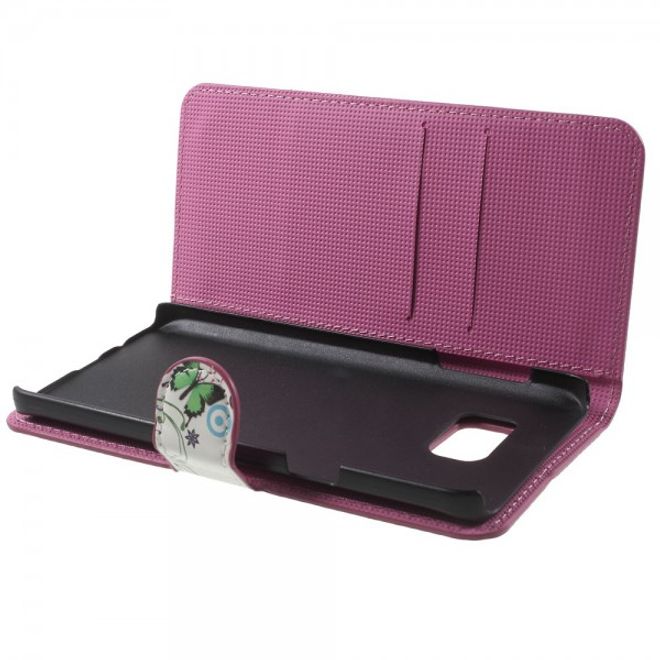 Samsung Galaxy Note 5 Leder Case mit Schmetterlingen und farbigen Kreisen