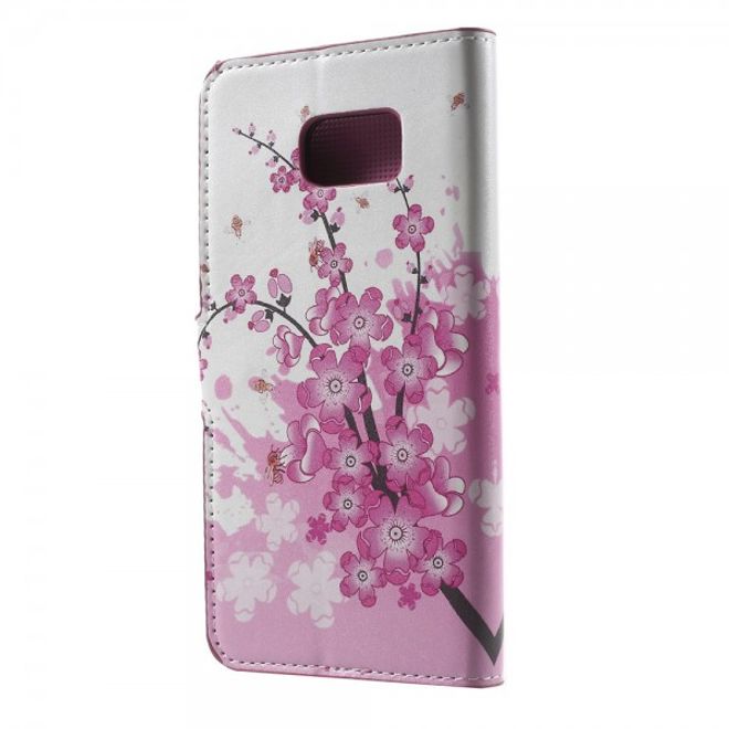 Samsung Galaxy Note 5 Leder Case mit pinkfarbenen Blumen