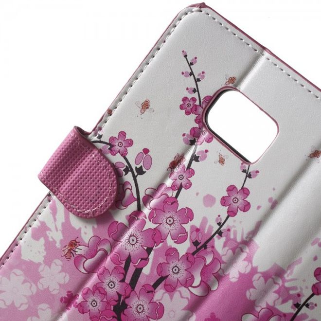 Samsung Galaxy Note 5 Leder Case mit pinkfarbenen Blumen