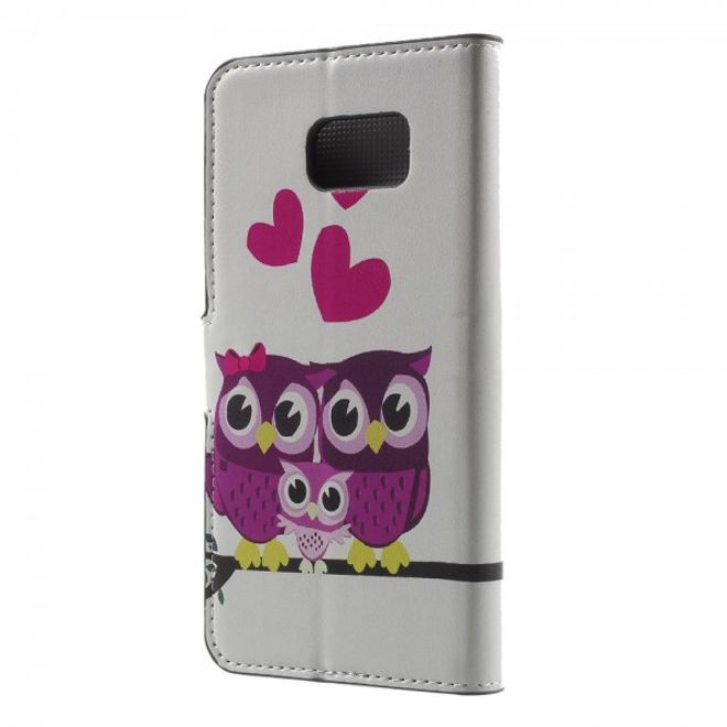 Samsung Galaxy Note 5 Leder Case mit süsser Eulenfamilie