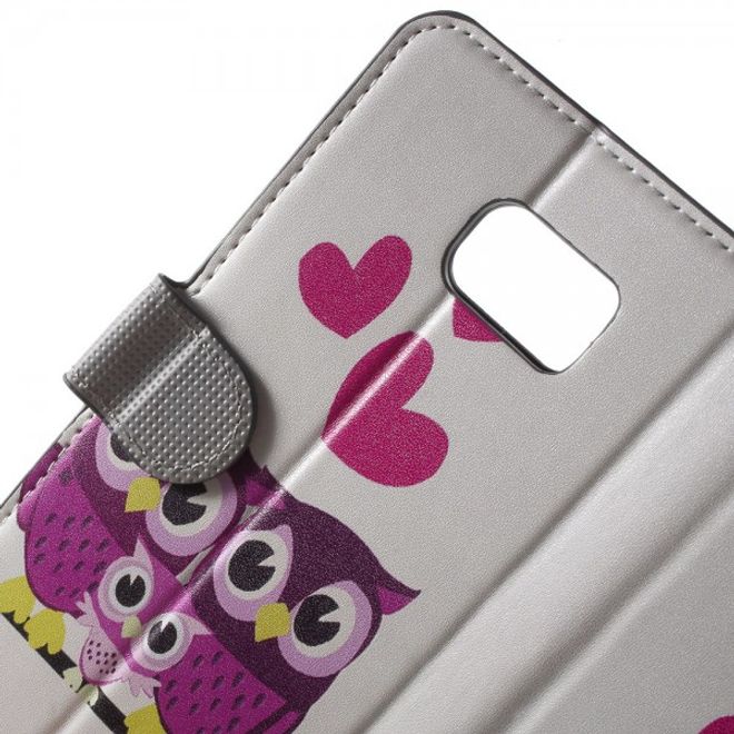 Samsung Galaxy Note 5 Leder Case mit süsser Eulenfamilie