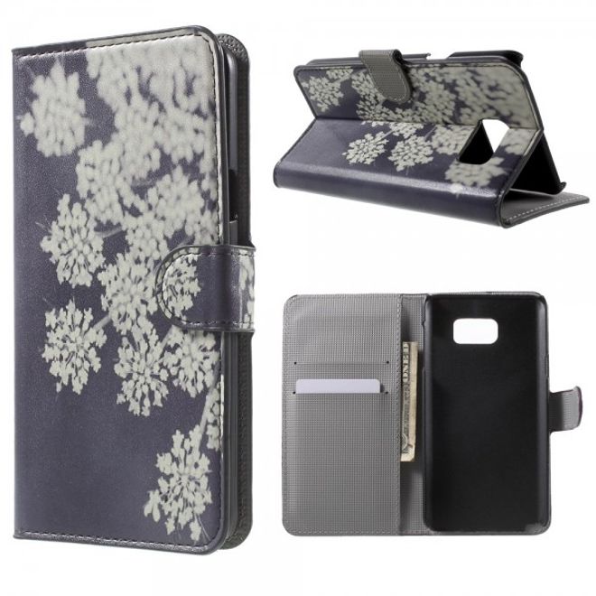 Samsung Galaxy Note 5 Leder Case mit weissen Blumen