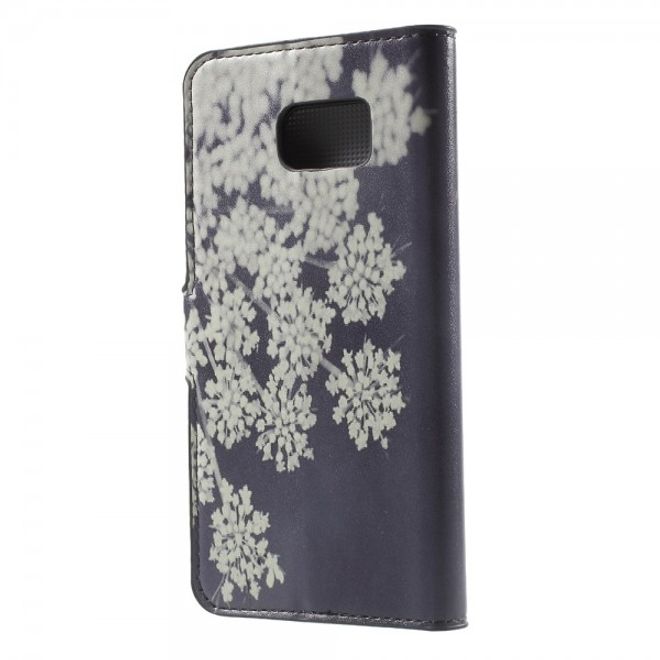 Samsung Galaxy Note 5 Leder Case mit weissen Blumen
