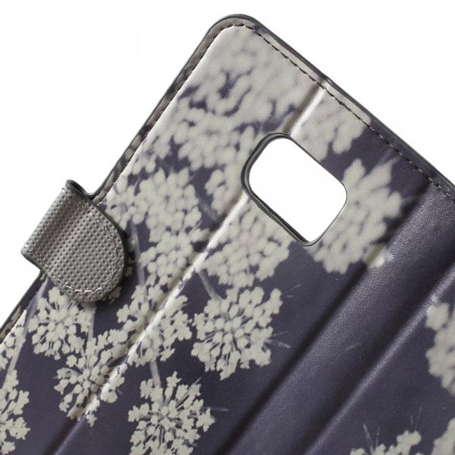 Samsung Galaxy Note 5 Leder Case mit weissen Blumen