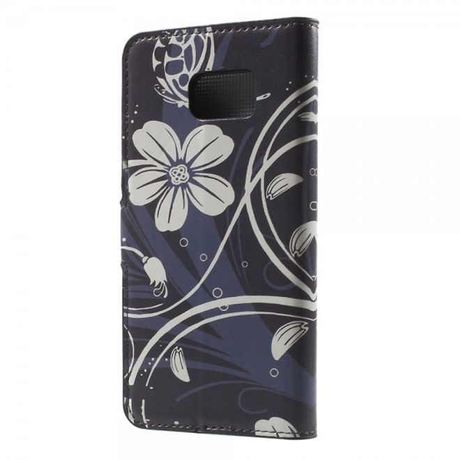 Samsung Galaxy Note 5 Leder Case mit weissen Blumen und Schmetterling