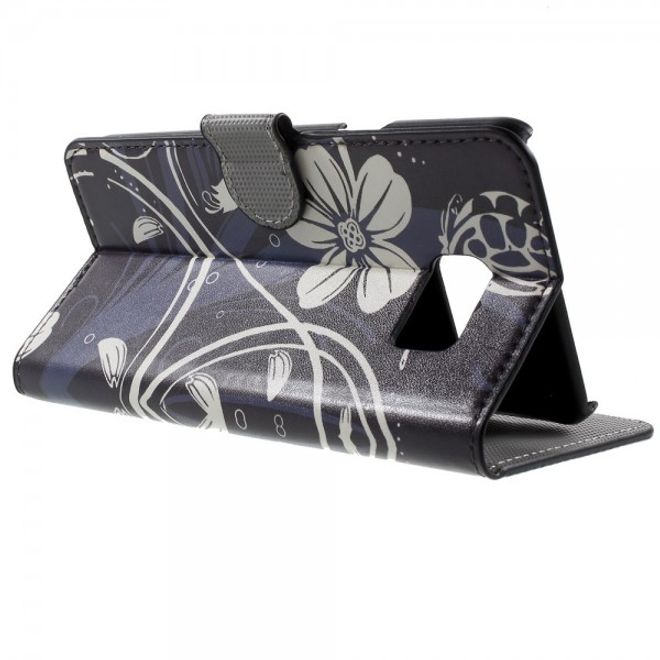 Samsung Galaxy Note 5 Leder Case mit weissen Blumen und Schmetterling