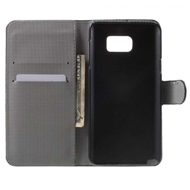 Samsung Galaxy Note 5 Leder Case mit weissen Blumen und Schmetterling