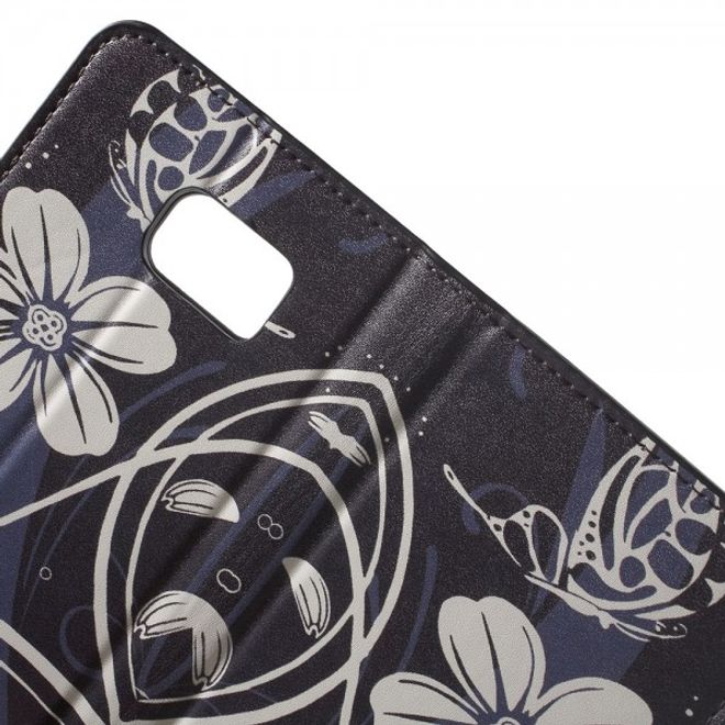 Samsung Galaxy Note 5 Leder Case mit weissen Blumen und Schmetterling