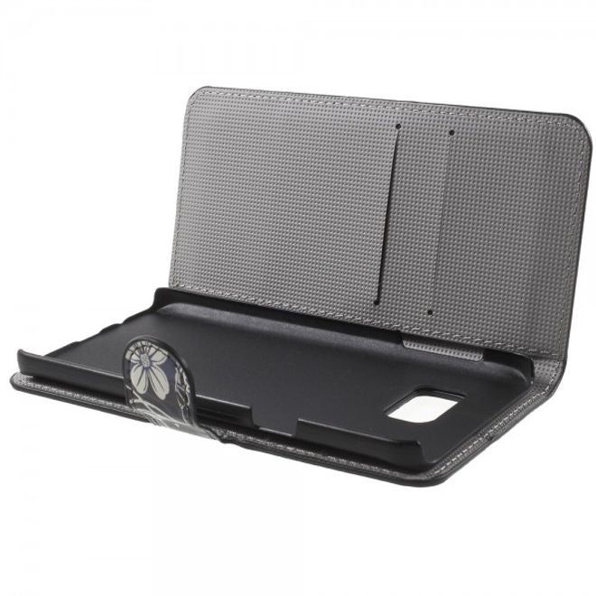 Samsung Galaxy Note 5 Leder Case mit weissen Blumen und Schmetterling