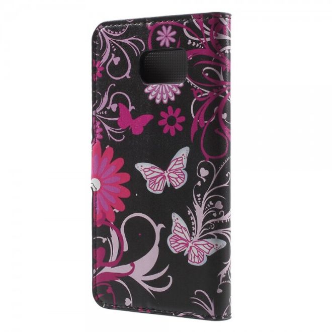 Samsung Galaxy Note 5 Leder Case mit fliegenden Schmetterlingen und Blumen