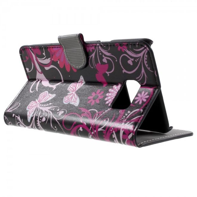 Samsung Galaxy Note 5 Leder Case mit fliegenden Schmetterlingen und Blumen