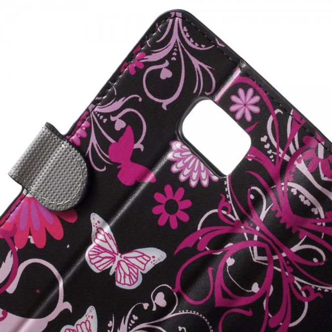 Samsung Galaxy Note 5 Leder Case mit fliegenden Schmetterlingen und Blumen