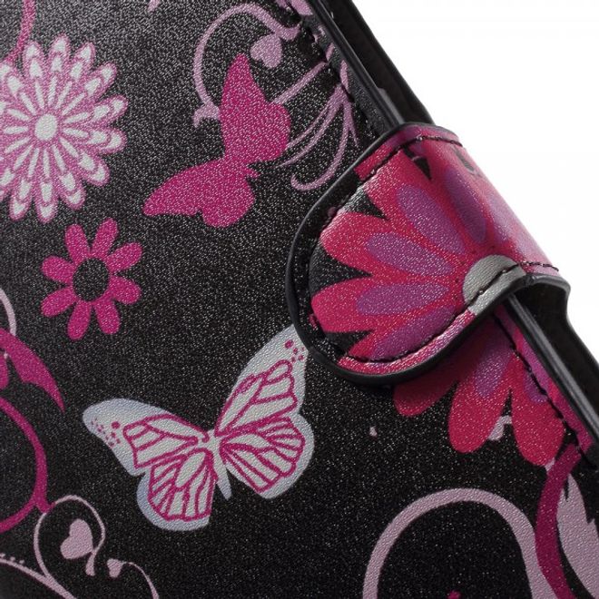 Samsung Galaxy Note 5 Leder Case mit fliegenden Schmetterlingen und Blumen