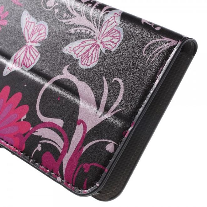 Samsung Galaxy Note 5 Leder Case mit fliegenden Schmetterlingen und Blumen