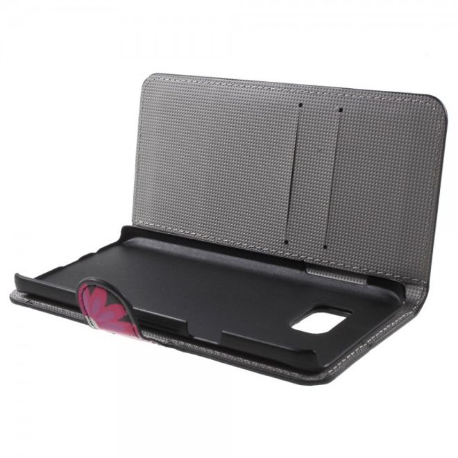 Samsung Galaxy Note 5 Leder Case mit fliegenden Schmetterlingen und Blumen