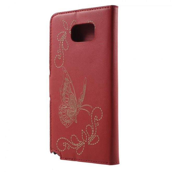 Samsung Galaxy Note 5 Leder Case mit Lasergravur und Schmetterling - rot