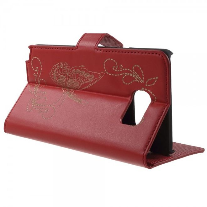 Samsung Galaxy Note 5 Leder Case mit Lasergravur und Schmetterling - rot