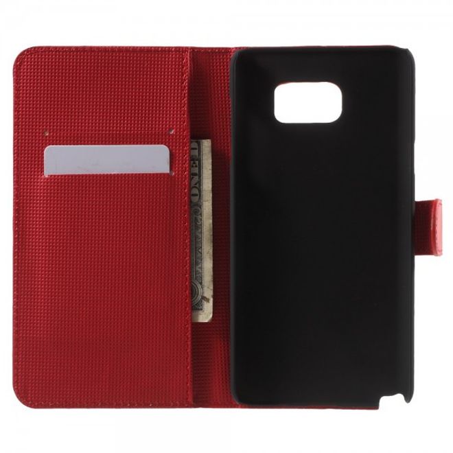 Samsung Galaxy Note 5 Leder Case mit Lasergravur und Schmetterling - rot