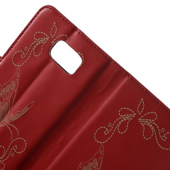 Samsung Galaxy Note 5 Leder Case mit Lasergravur und Schmetterling - rot