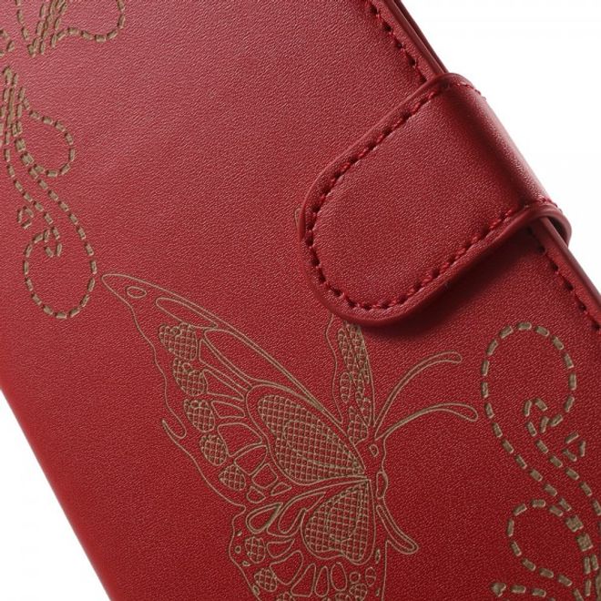Samsung Galaxy Note 5 Leder Case mit Lasergravur und Schmetterling - rot