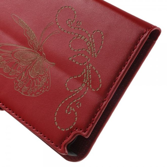 Samsung Galaxy Note 5 Leder Case mit Lasergravur und Schmetterling - rot