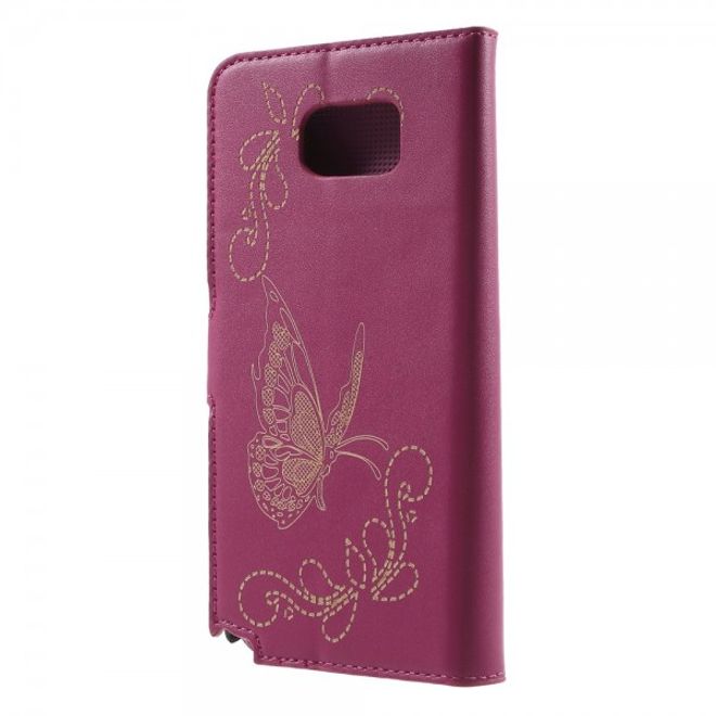 Samsung Galaxy Note 5 Leder Case mit Lasergravur und Schmetterling - rosa