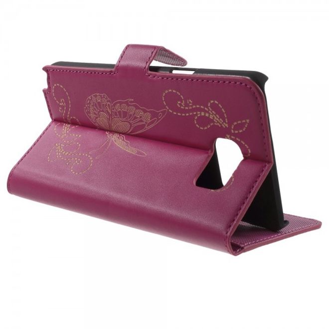 Samsung Galaxy Note 5 Leder Case mit Lasergravur und Schmetterling - rosa