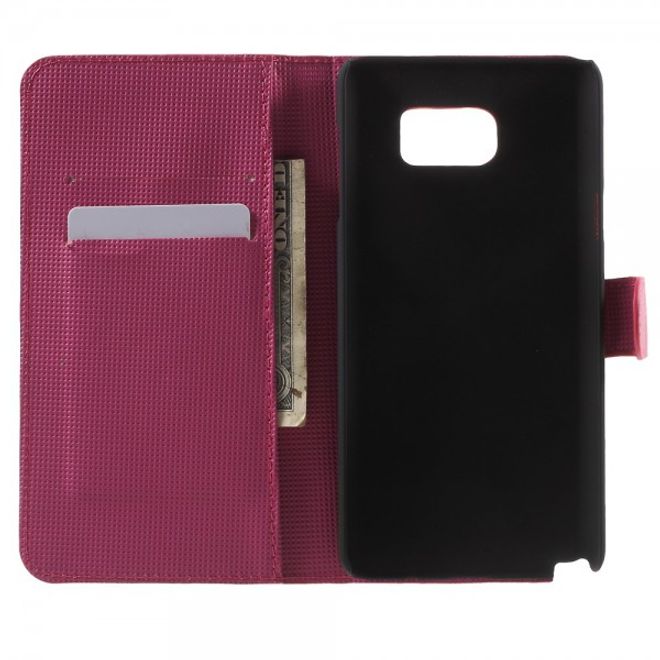 Samsung Galaxy Note 5 Leder Case mit Lasergravur und Schmetterling - rosa