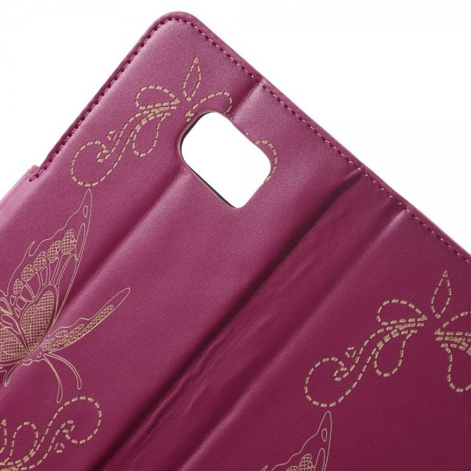 Samsung Galaxy Note 5 Leder Case mit Lasergravur und Schmetterling - rosa