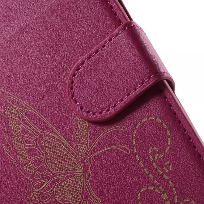 Samsung Galaxy Note 5 Leder Case mit Lasergravur und Schmetterling - rosa