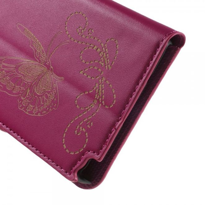 Samsung Galaxy Note 5 Leder Case mit Lasergravur und Schmetterling - rosa