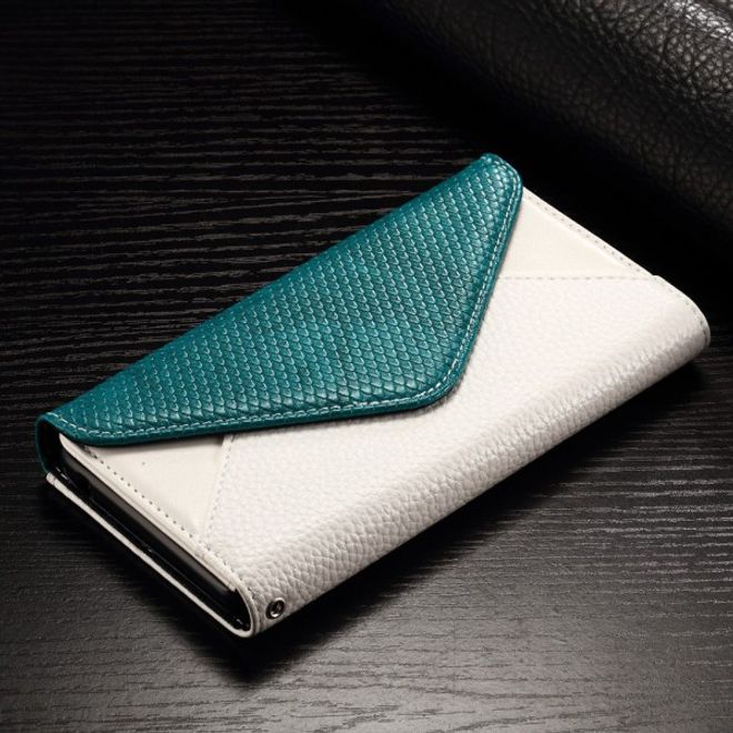 Samsung Galaxy Note 5 Modisches Leder Etui mit Standfunktion - weiss/blau