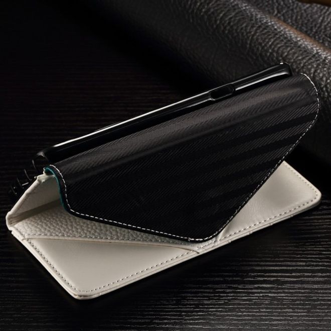 Samsung Galaxy Note 5 Modisches Leder Etui mit Standfunktion - weiss/blau