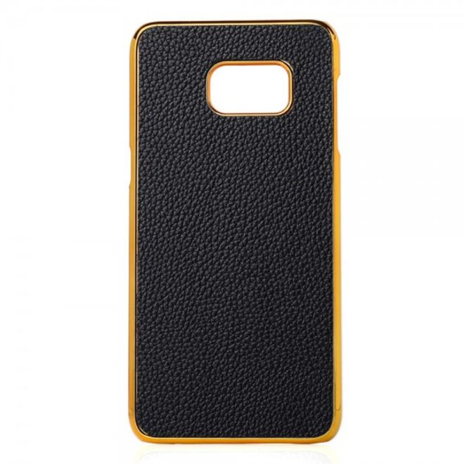 Samsung Galaxy Note 5 Hart Plastik Case mit lederartiger Oberfläche und Litchitextur - schwarz/gold