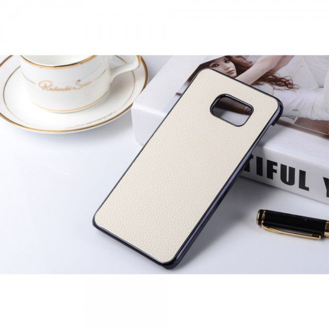 Samsung Galaxy Note 5 Hart Plastik Case mit lederartiger Oberfläche und Litchitextur - weiss