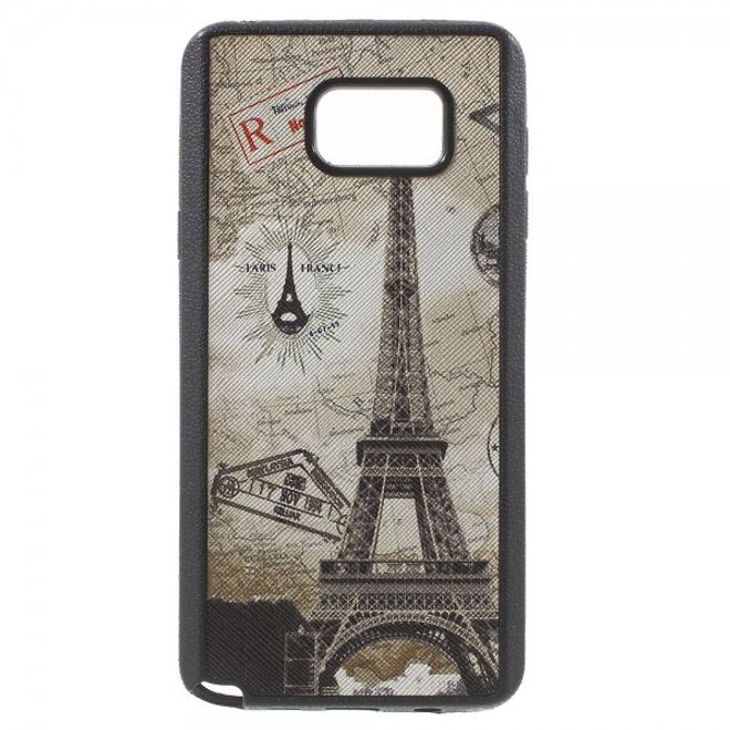 Samsung Galaxy Note 5 Elastisches Plastik Case mit Eiffelturm und Kartenmuster