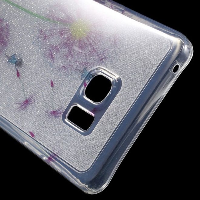 Samsung Galaxy Note 5 Elastisches, leicht glänzendes Plastik Case mit purpurnem Löwenzahn