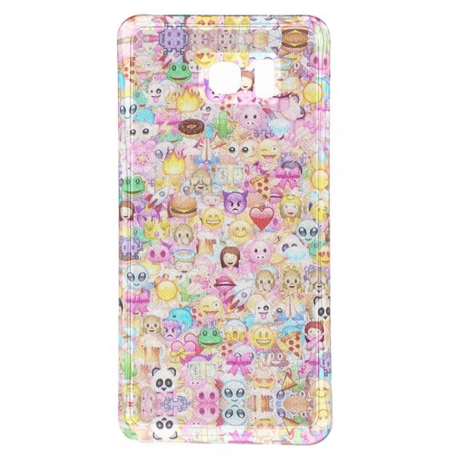 Samsung Galaxy Note 5 Elastisches, leicht glänzendes Plastik Case mit vielen kleinen Cartoon Gesichtern