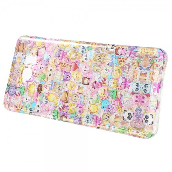 Samsung Galaxy Note 5 Elastisches, leicht glänzendes Plastik Case mit vielen kleinen Cartoon Gesichtern