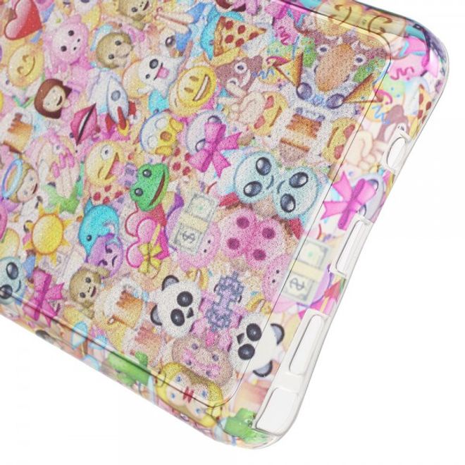 Samsung Galaxy Note 5 Elastisches, leicht glänzendes Plastik Case mit vielen kleinen Cartoon Gesichtern