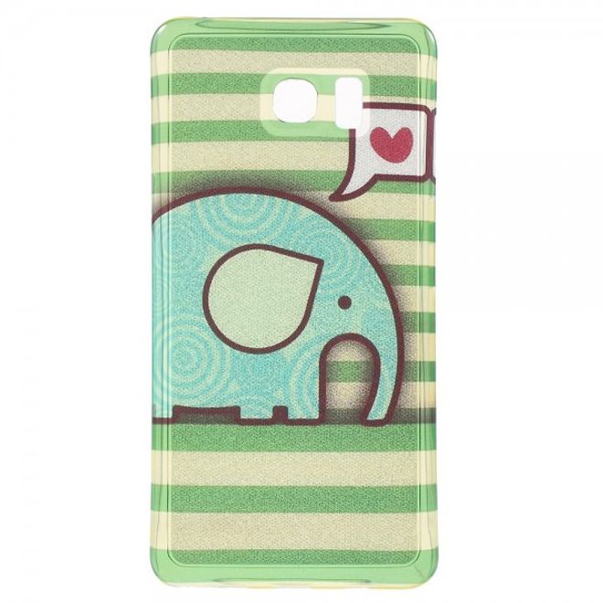Samsung Galaxy Note 5 Elastisches, leicht glänzendes Plastik Case mit süssem Elefanten und Streifen