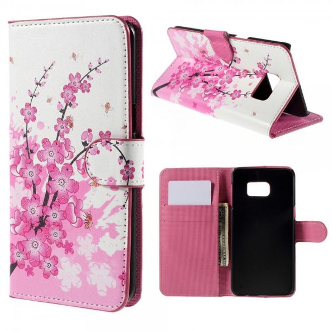 Galaxy S6 Edge Plus Leder Case mit pinken Blumen