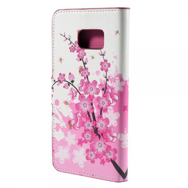 Galaxy S6 Edge Plus Leder Case mit pinken Blumen