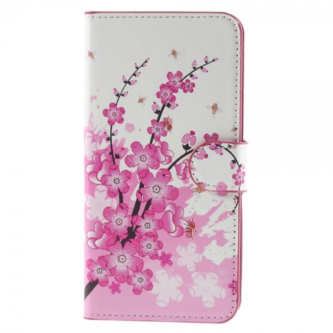 Galaxy S6 Edge Plus Leder Case mit pinken Blumen