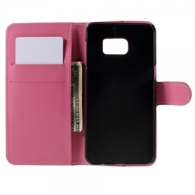 Galaxy S6 Edge Plus Leder Case mit pinken Blumen